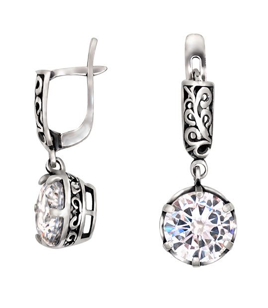 Strieborné náušnice so zirkónmi – Ornament číry 29038