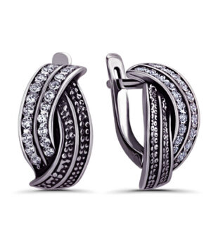 Strieborné náušnice so zirkónmi – Vlna
