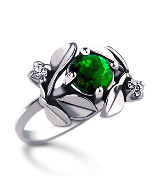 Strieborný prsteň so zirkónom – Jablkový kvet-zelený