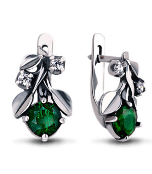 Strieborné náušnice so zirkónmi – Jablkovy kvet 29037 zelený