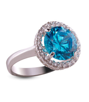 Strieborný prsteň so zirkónom 19018 – Malinka okrúhla modrá