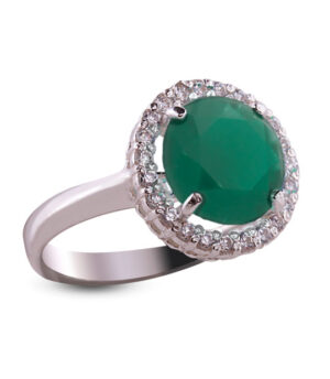 Strieborný prsteň so zirkónom 19018 – Malinka okrúhla smaragdová