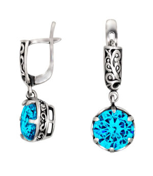 Strieborné náušnice so zirkónmi – Ornament modrý 29038g