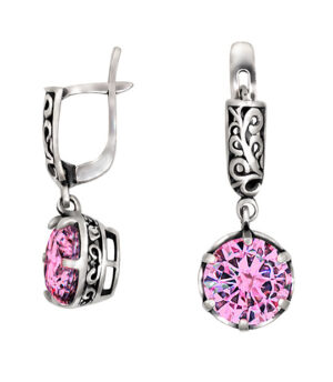 Strieborné náušnice so zirkónmi – Ornament ružový 29038r